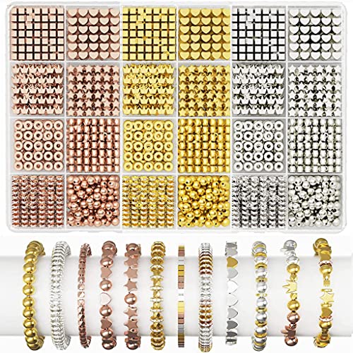 SANNIDHI 1740pcs Beads for Jewellery Making Assorted Beads for Craft Spacer Beads Kit for DIY Beaded Bracelet, Necklace, Curtain - 8 Style, 3 Color String Beads Set (Gold/Sliver/Rose Gold) SANNIDHI 1740pcs Beads for Jewellery Making Assorted Beads for Craft Spacer Beads Kit for DIY Beaded Bracelet, Necklace, Curtain - 8 Style, 3 Color String Beads Set (Gold/Sliver/Rose Gold)